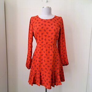 Trixxi Women Floral Lined Dress Long Sleeve Red Color Size L Great Condition